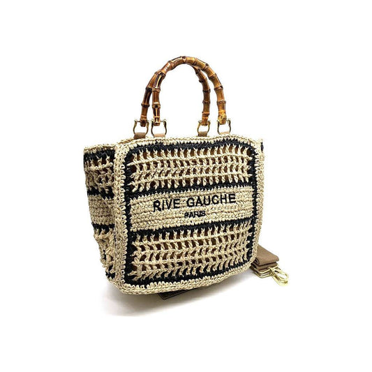 Crochet Noir Handbag With Bamboo Handles