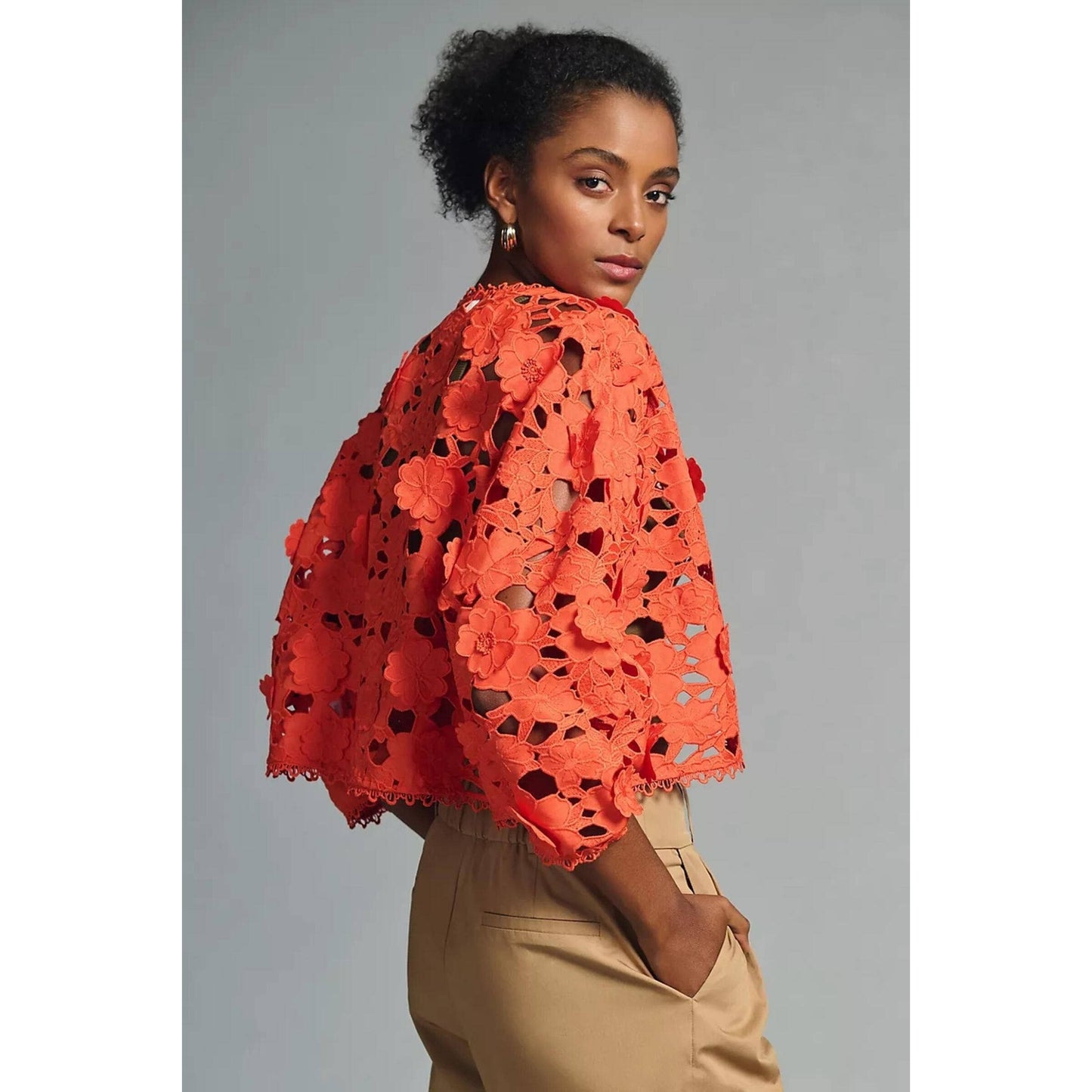 Floral Lace Cut Out Bolero Top in White