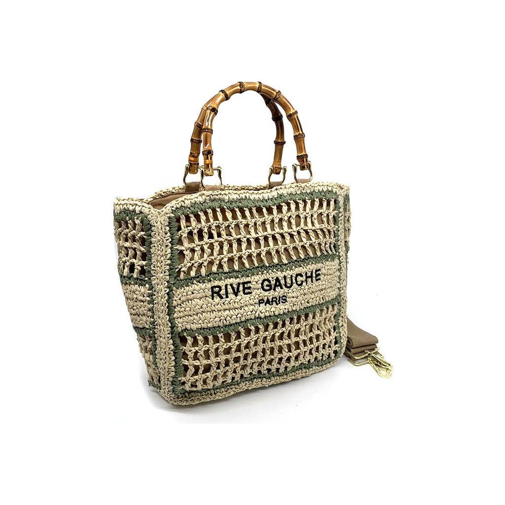 Olive Crochet Handbag with Bamboo Handles