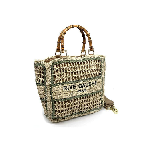 Olive Crochet Handbag with Bamboo Handles