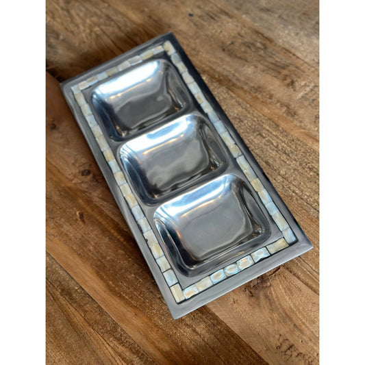 Aluminum Divided Condiment Tray with Mother Of Pearl Inlay