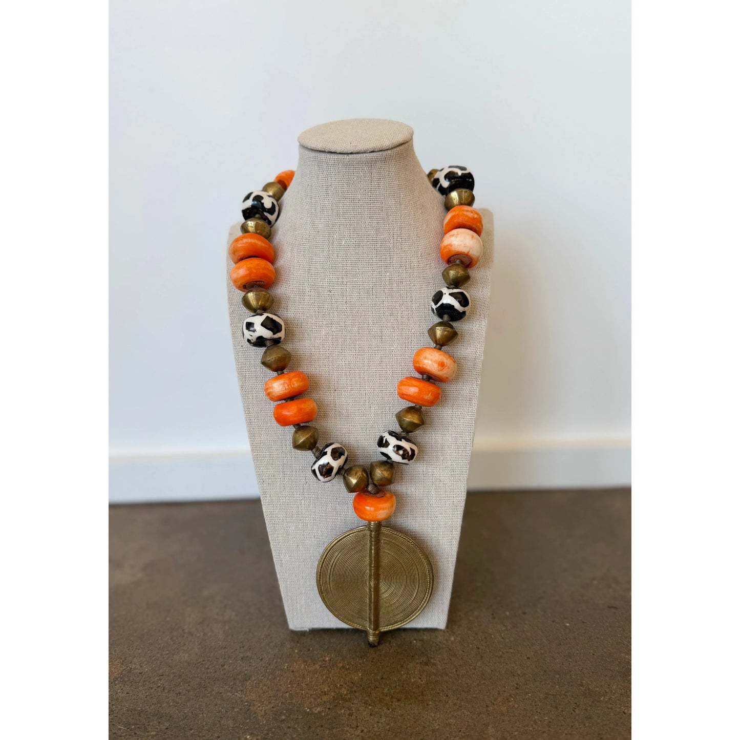 Orange Brass Pendent Necklace