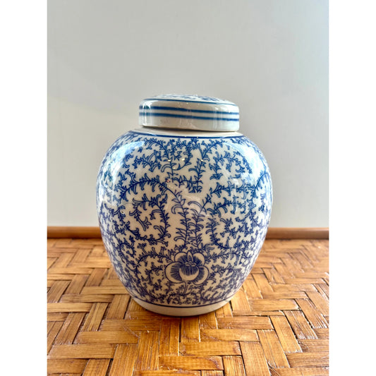 Blue & White Porcelain Floral Round Vessel