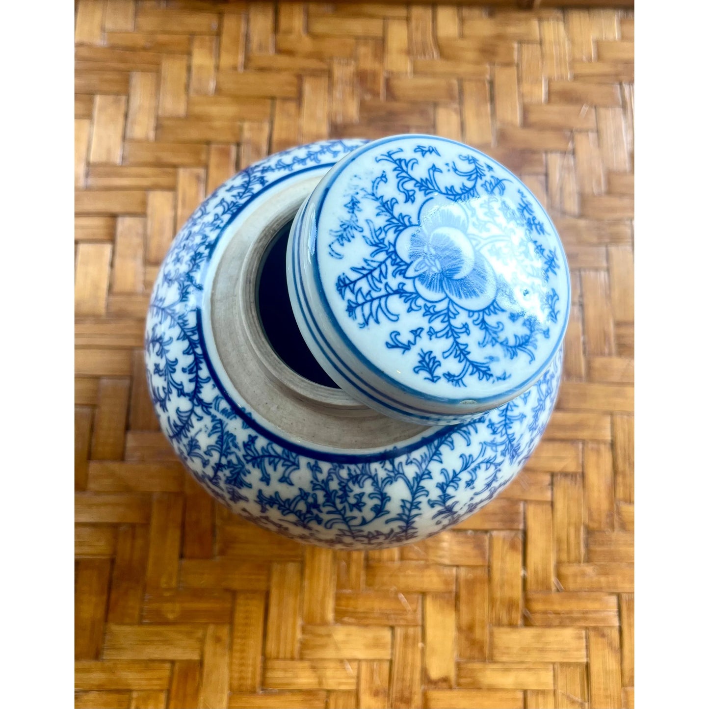 Blue & White Porcelain Floral Round Vessel