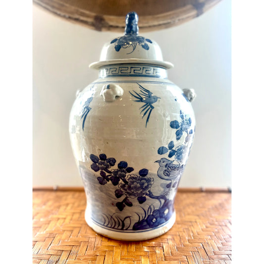 Large Blue & White Flower Bird Temple Vessel