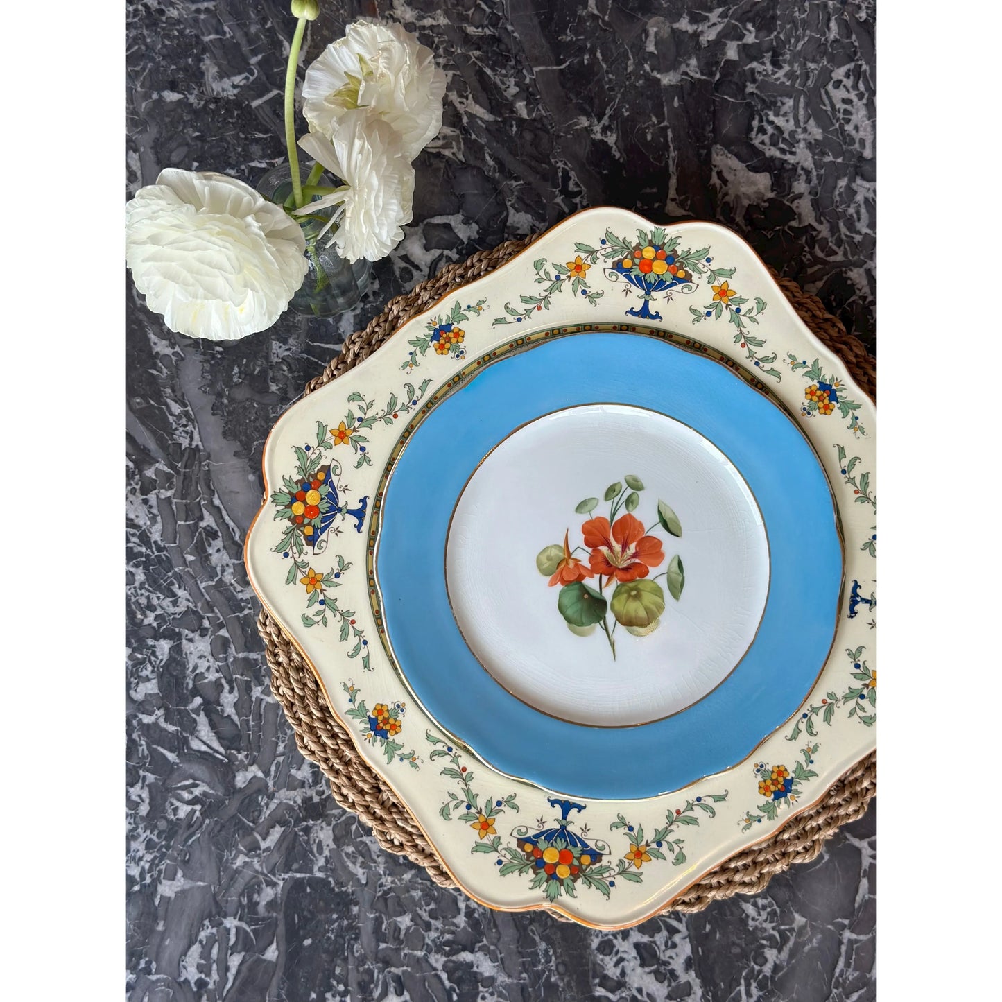 Antique Hand-painted Floral English Plates (Set of 9)