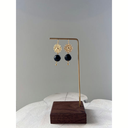 Black Ceramic Bead Earring Pair