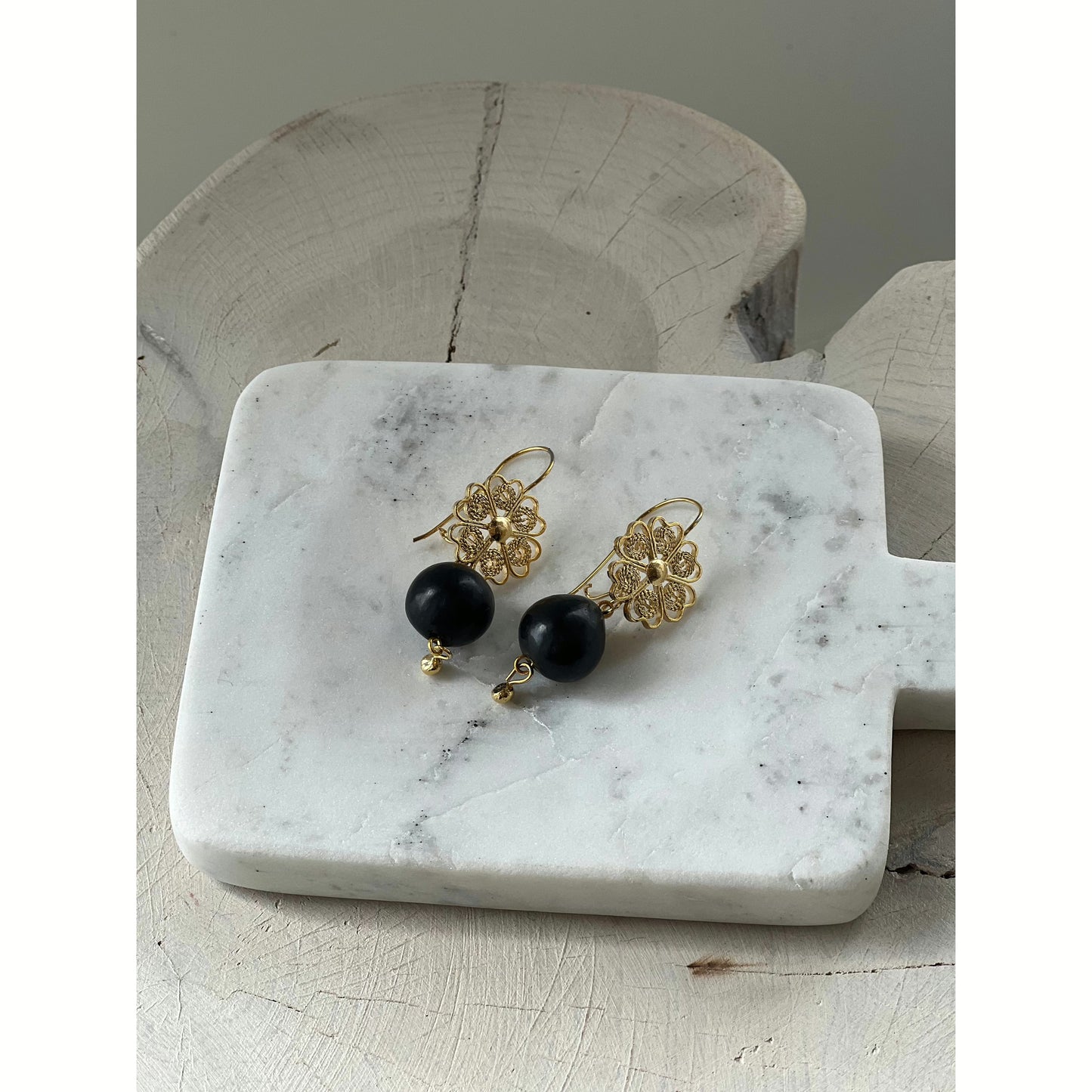 Black Ceramic Bead Earring Pair