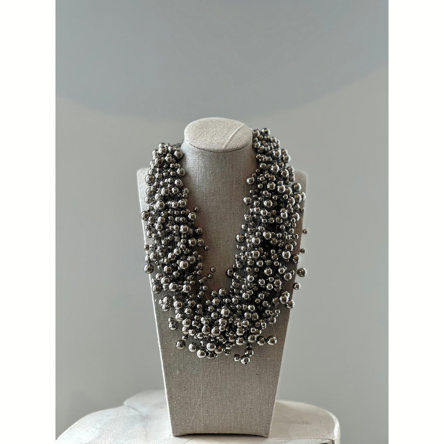 Silver Pearl Cluster Necklace