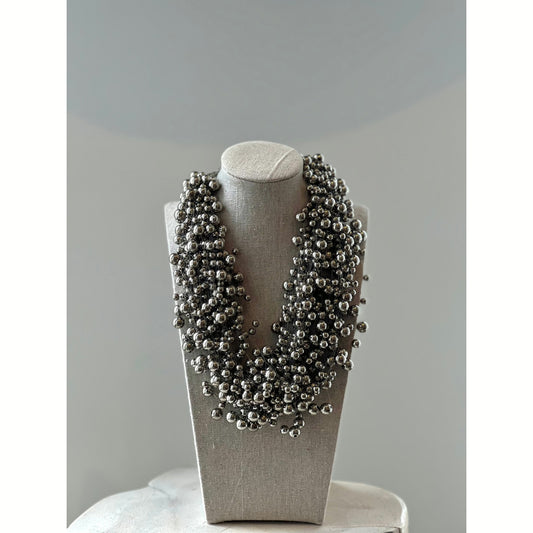 Silver Pearl Cluster Necklace