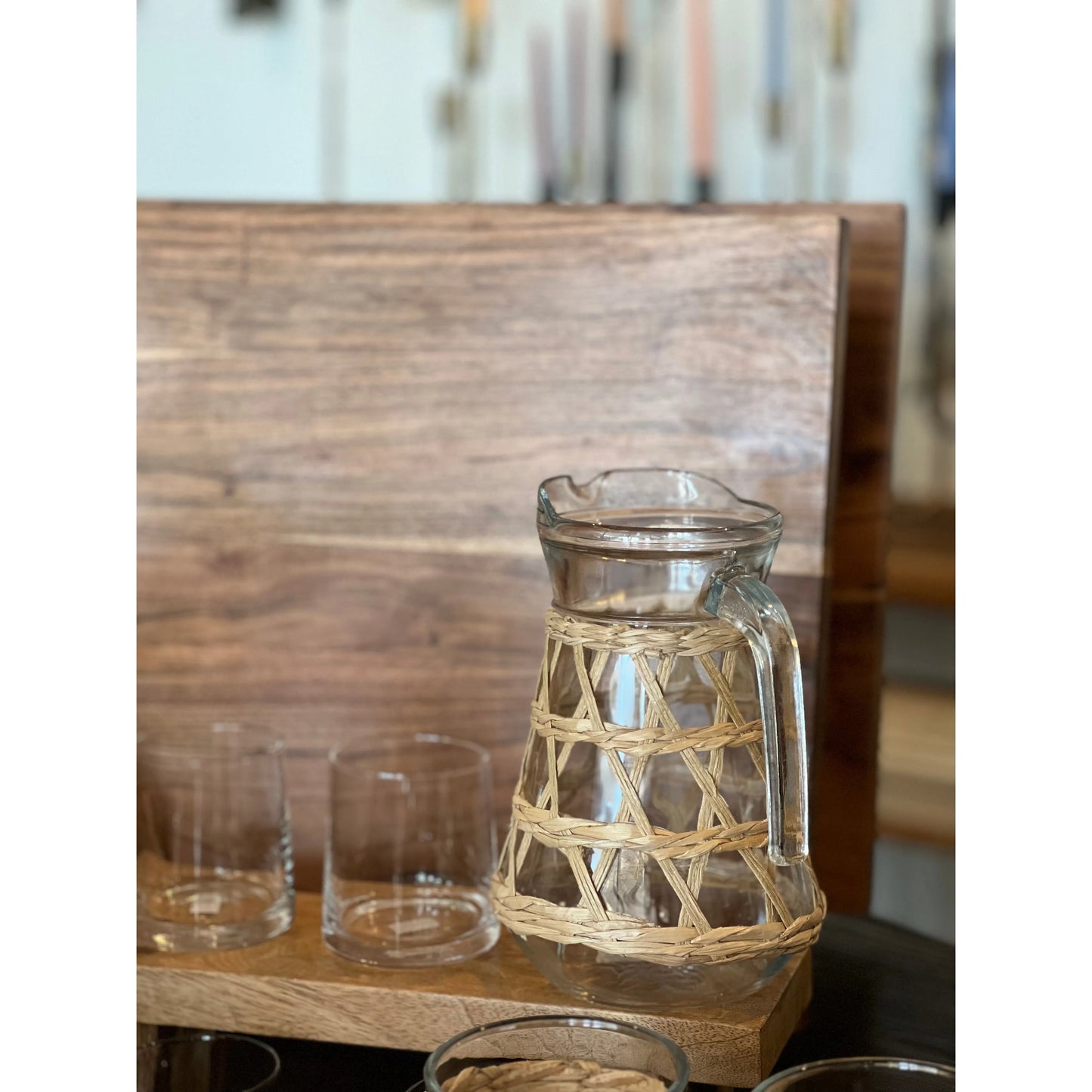 Natural Glass Rattan Pitcher