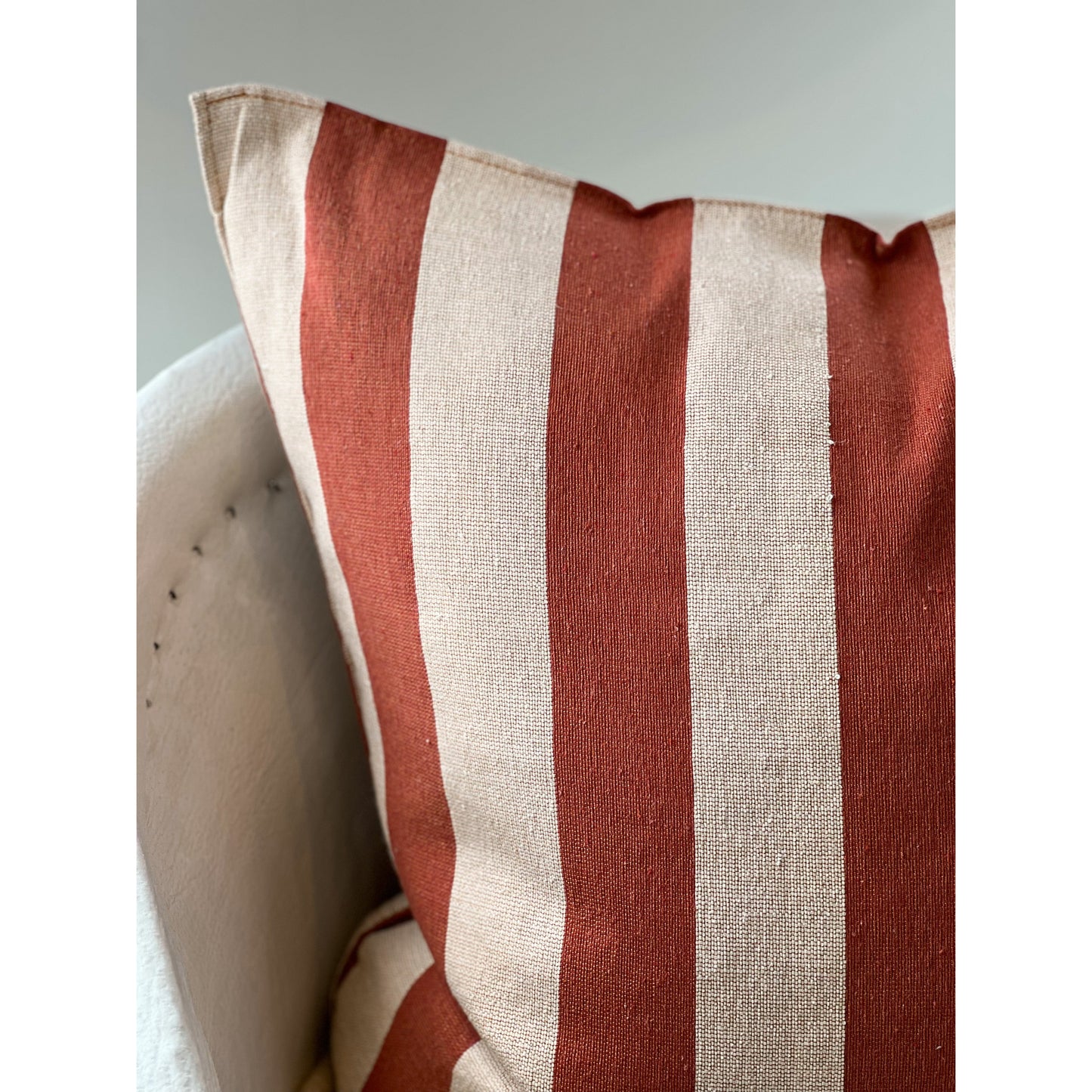 Neutral/ Terracotta Striped Pillow