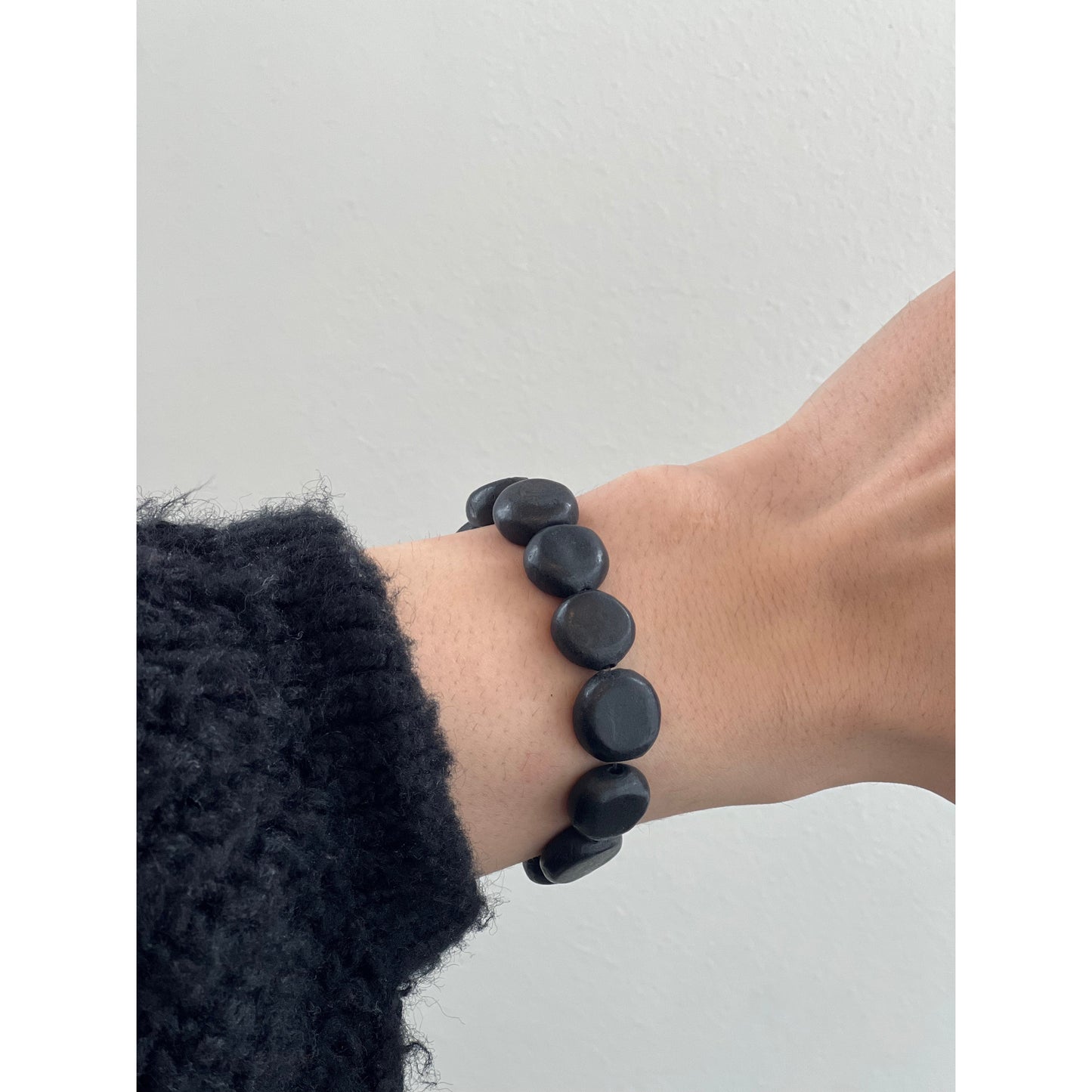 Black Pebbled Ceramic Beaded Bracelet