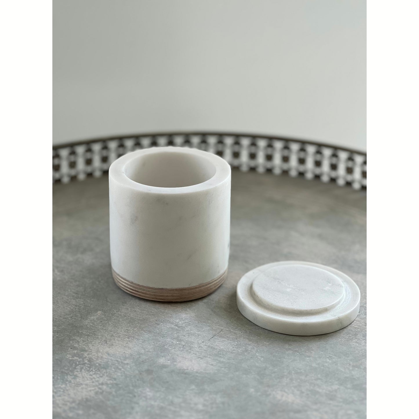 Marble & Balsa Wood Jar w/ Lid