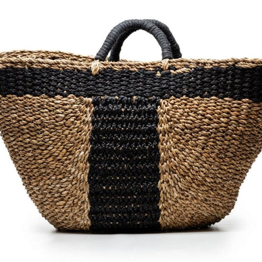 Jute Market Tote w Black Handle