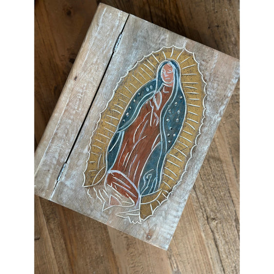 Hand-Carved Virgin of Guadalupe Hinged Book Box