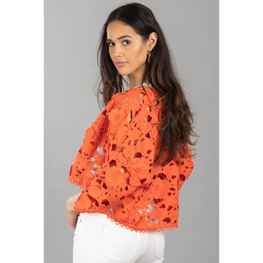 Floral Lace Cut Out Bolero Top: Rust