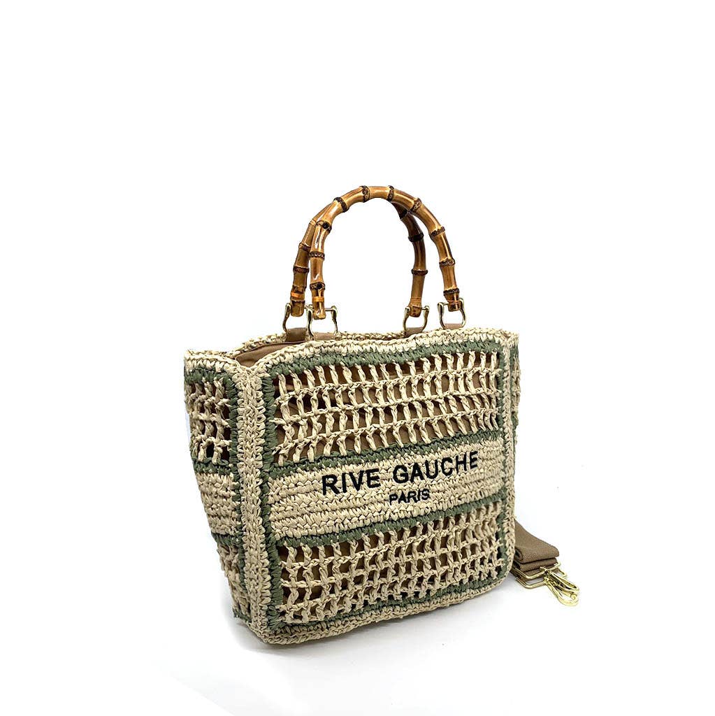 Olive Crochet Handbag with Bamboo Handles