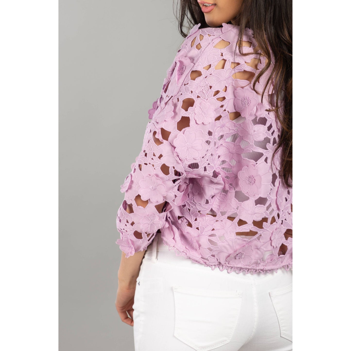 Floral Lace Cut Out Bolero Top in Purple