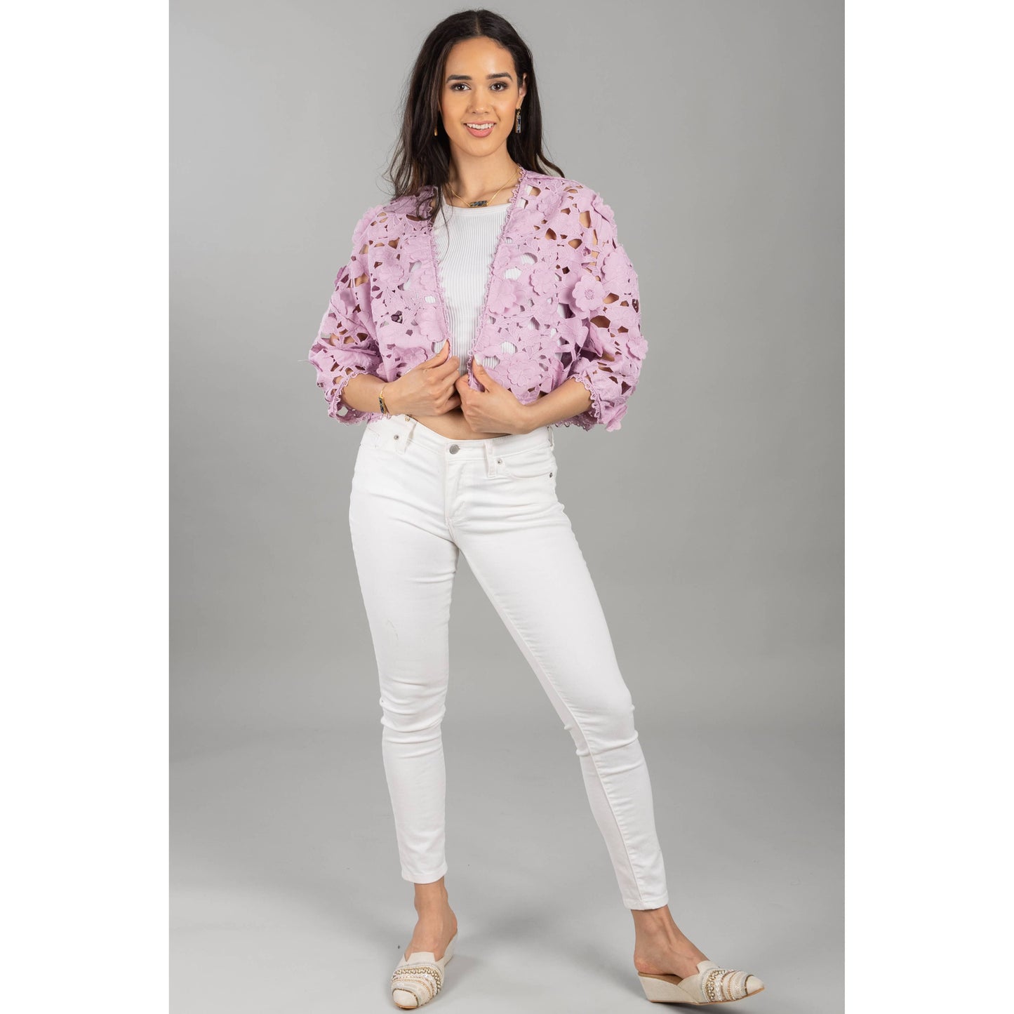 Floral Lace Cut Out Bolero Top in Purple