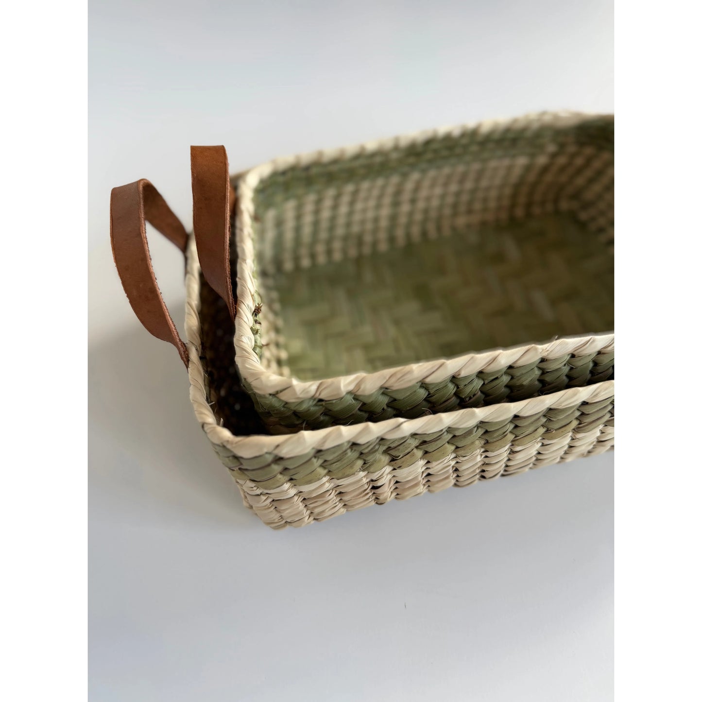 Woven Leather Strap Baskets