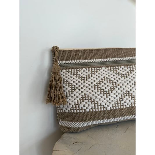 Taupe Hand Woven Zipper Pouch