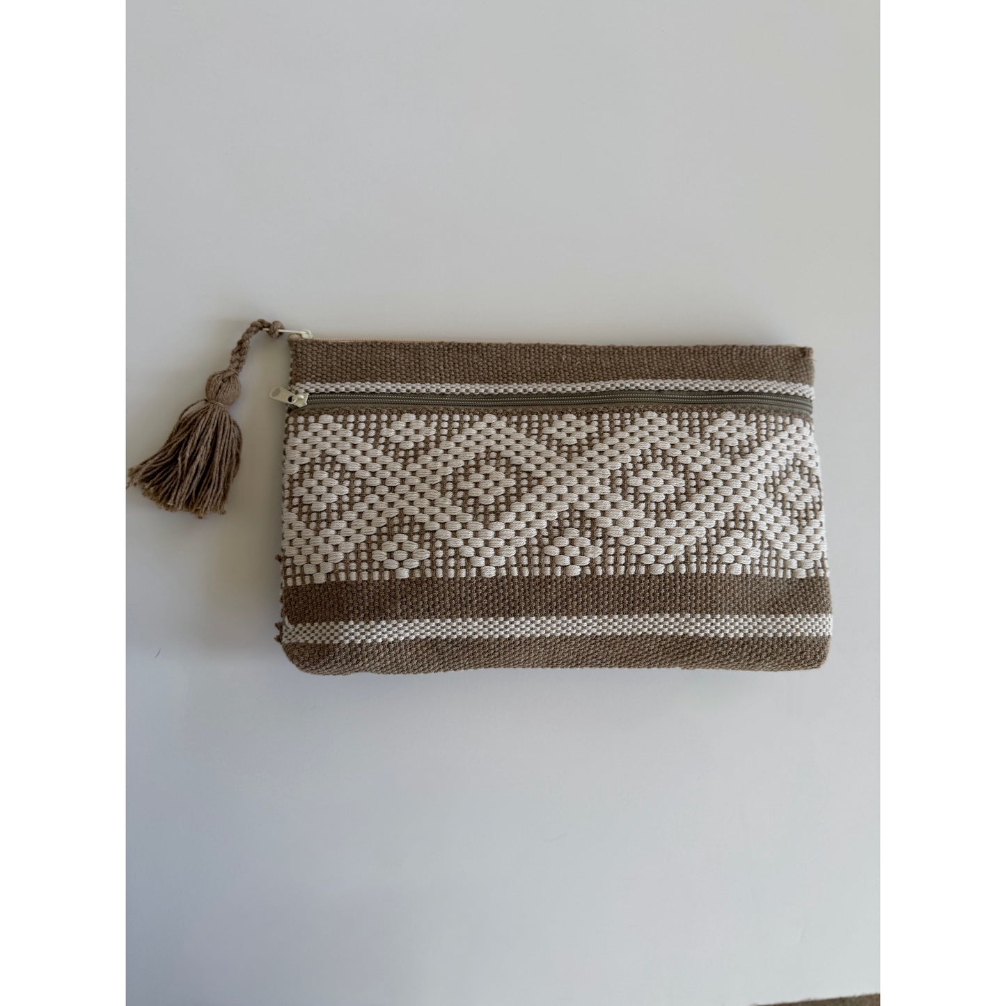Taupe Hand Woven Zipper Pouch