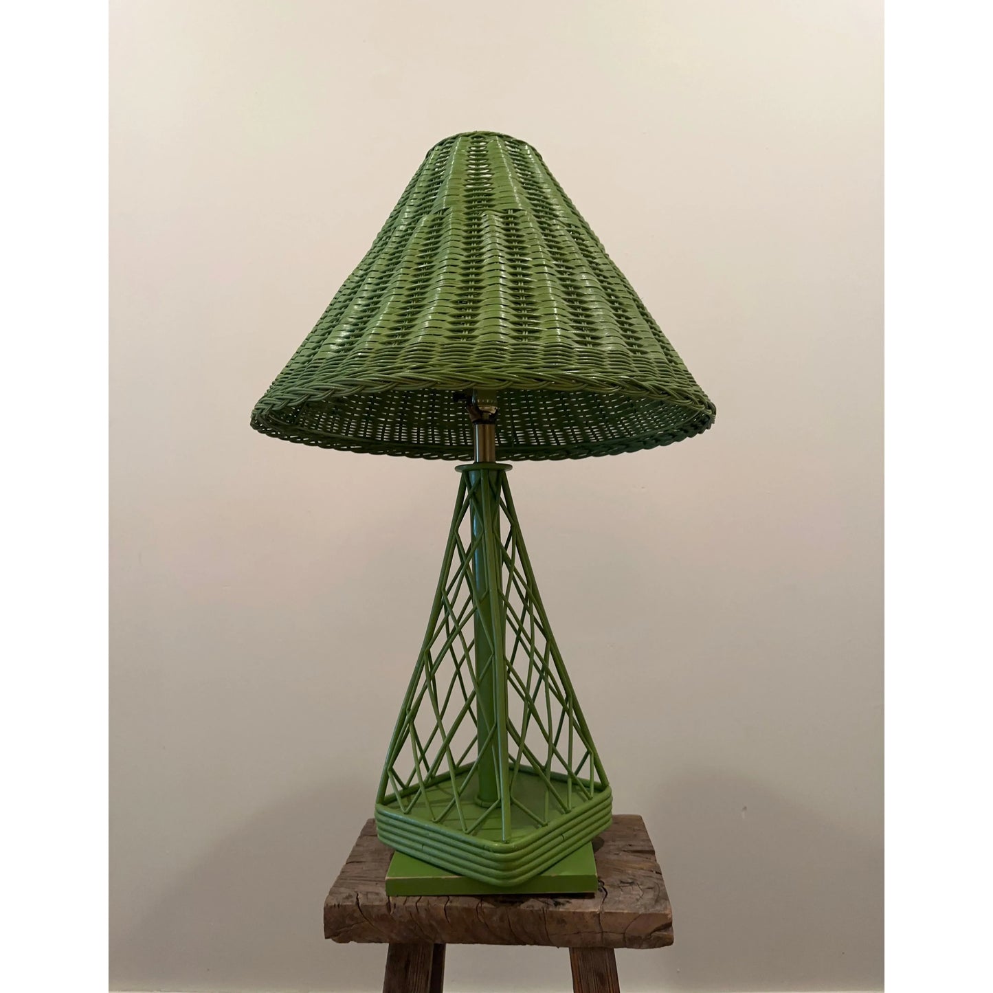 Green Vintage Rattan Woven Lamp & Shade