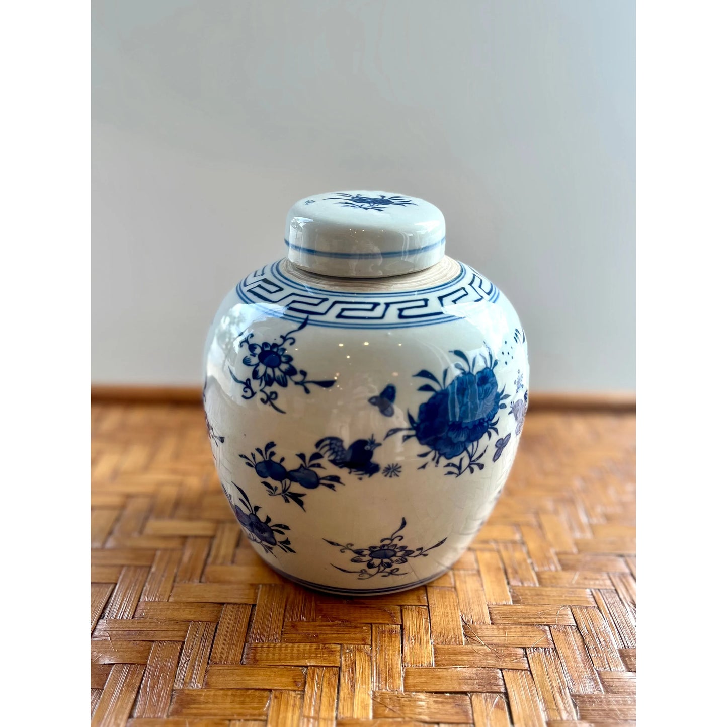 Blue & White Porcelain Bouquet Lidded Round Vessel