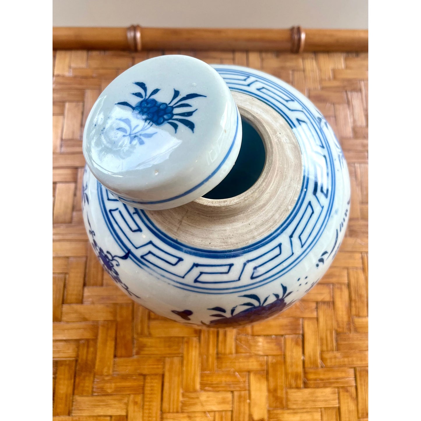 Blue & White Porcelain Bouquet Lidded Round Vessel