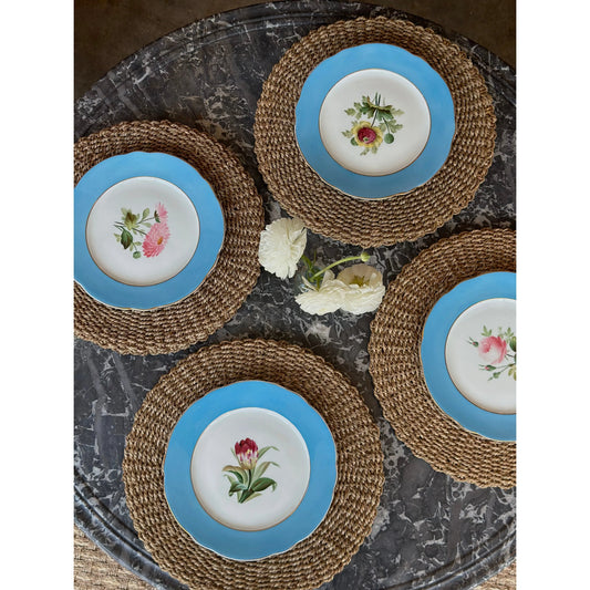 Antique Hand-painted Floral English Plates (Set of 9)