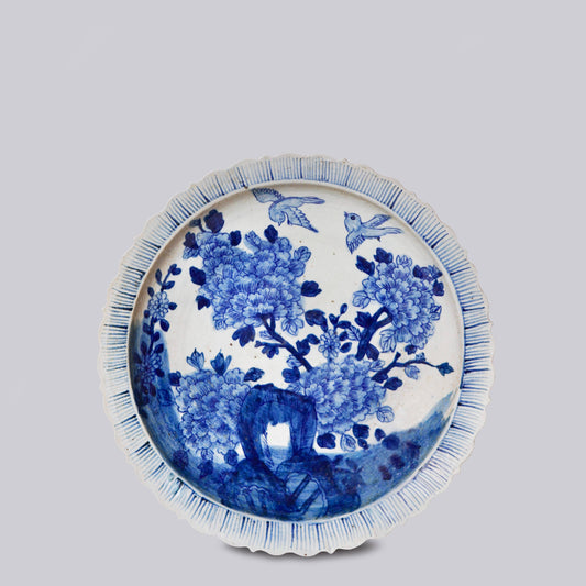 Blue & White Porcelain Bird and Flower Platter