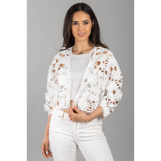 Floral Lace Cut Out Bolero Top in White