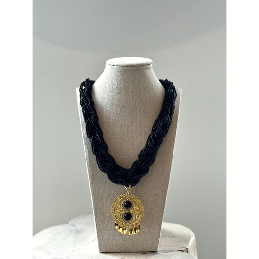 Black Beaded Rope Necklace