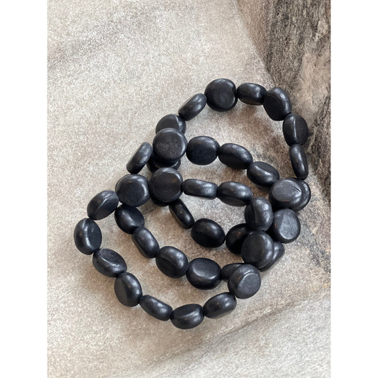 Black Pebbled Ceramic Beaded Bracelet