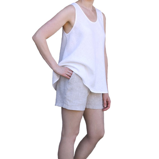 Linen Loungewear White Sleeveless Top